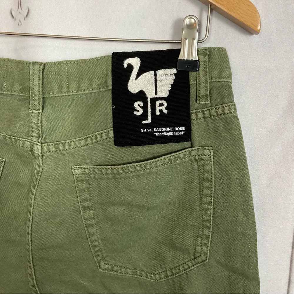 Sandrine Rose FREE PEOPLE Bermuda Shorts Army Green Cotton & Linen Denim Sz 27 - Picture 4 of 8